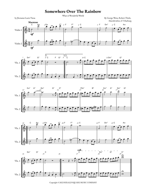 Somewhere Over The Rainbow/what A Wonderful World (Arr. Jhonatan Lucio Viana) - E Y Harburg, George Weiss, Harold Arlen (Violin Duet)