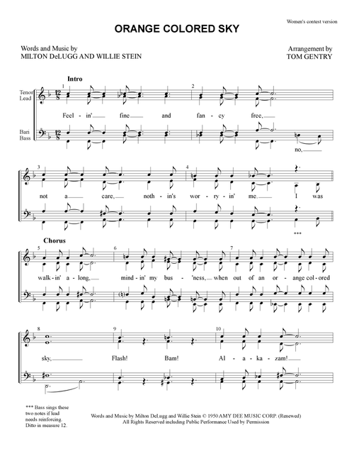 Orange Colored Sky (Arr. Tom Gentry) - Natalie Cole (Choral, SSAA)