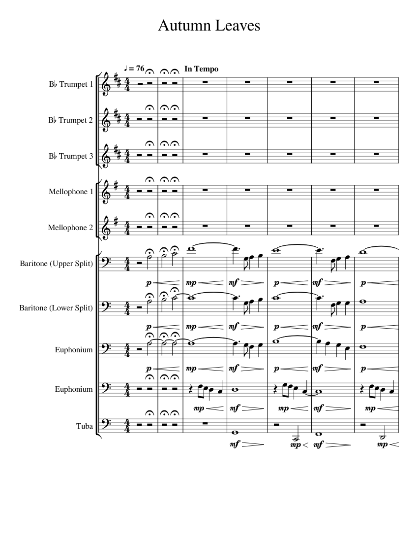 Autumn Leaves Bluecoats Corps Song Transcription Sheet music for