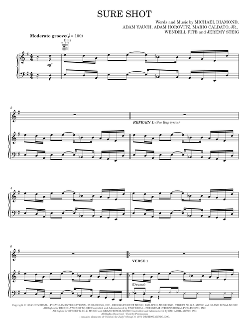 Sure shot - Beastie Boys (Piano-Vocal-Guitar)