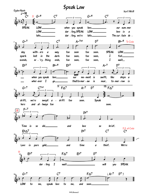Speak Low (Lead sheet with lyrics )