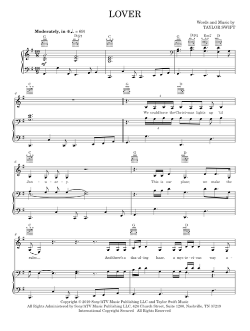 Lover - Taylor Swift (Piano-Vocal-Guitar)