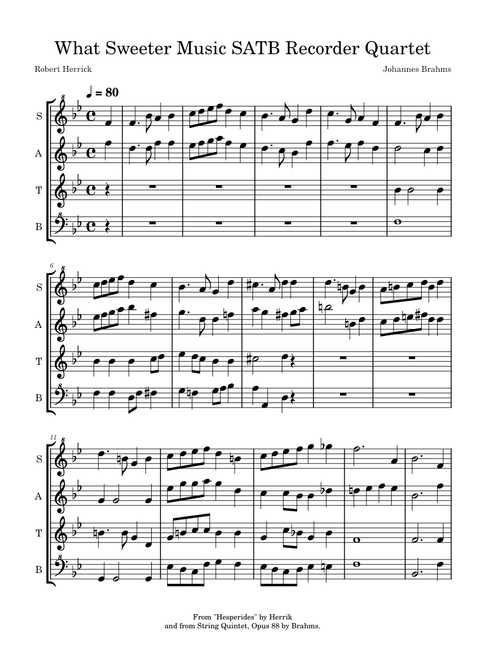 What Sweeter Music SATB Recorder Quartet – Robert Herrick/Johannes Brahms