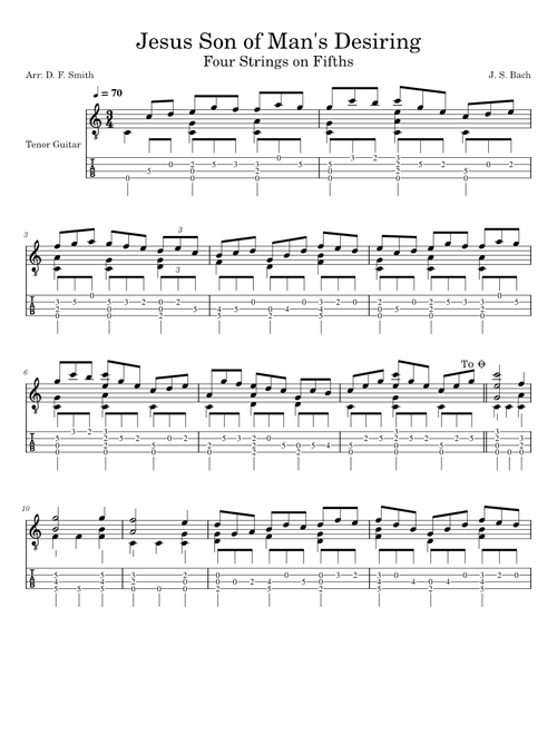 Jesus Joy of Man's Desiring - Any Four Strings on Fifths - Tab