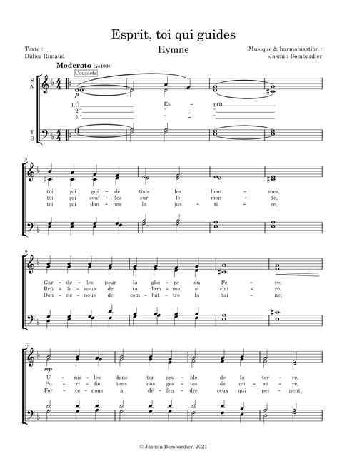 Esprit, toi qui guides (SATB double-portées)