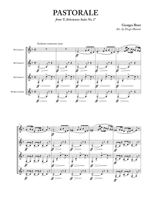 Pastorale from "L'Arlesienne Suite No. 2" for Clarinet Quartet (Arr. Diego Marani) - Georges Bizet (Woodwind Ensemble)