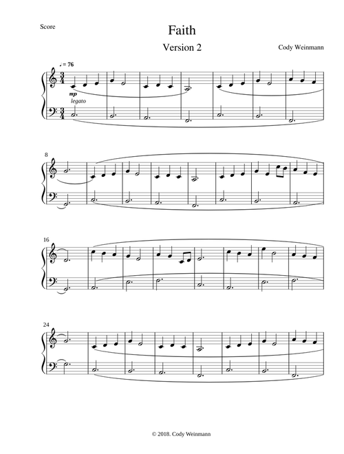Faith For Easy Piano--Cody Weinmann