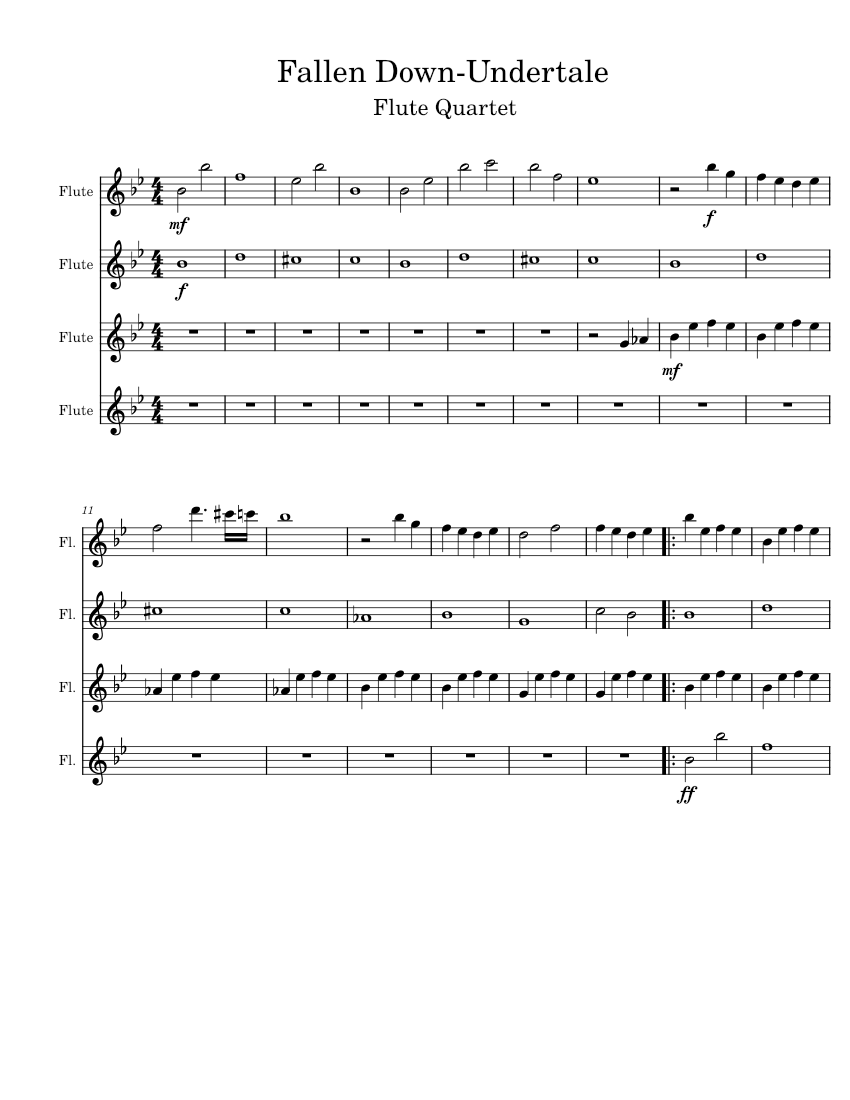 Fallen DownUndertale Sheet music for Flute (Woodwind Quartet