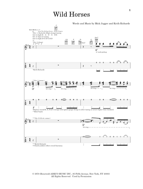 Wild Horses - The Rolling Stones, Susan Boyle (School of Rock - Guitar Tab)