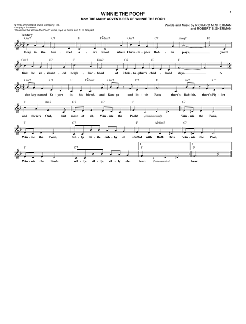 Winnie The Pooh (from The Many Adventures Of Winnie The Pooh) - Robert B Sherman, Richard M Sherman (Lead Sheet - Fake Book)