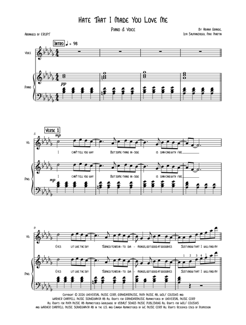 Hate That I Made You Love Me (Arr. Erupt Piano Arrangements) - Ariana Grande (Piano Vocal)