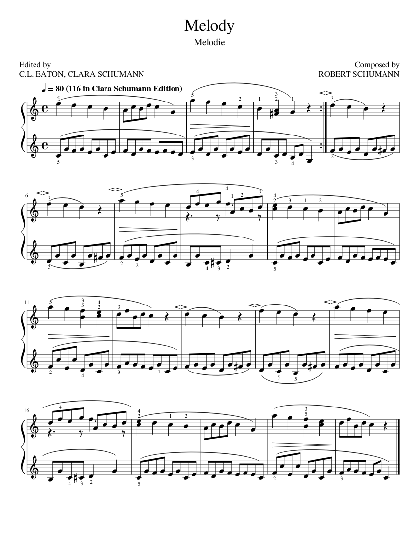 Melody - Robert Schumann Sheet Music for Piano (Solo) Easy | MuseScore.com