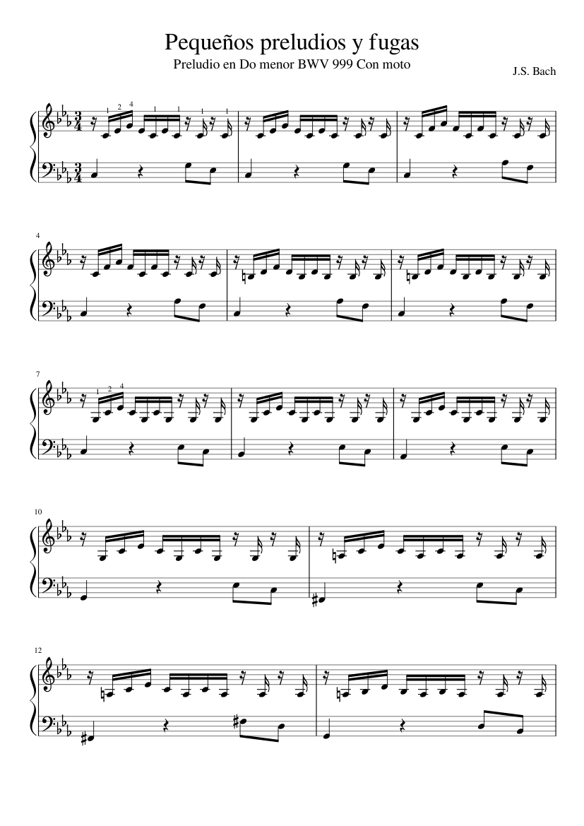 Percepción ajuste Intervenir Prelude in C minor J.S.Bach BWV 999 Sheet music for Piano (Solo) |  Musescore.com