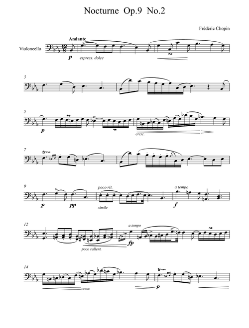Frédéric Chopin - Nocturne Op 9 No 2 - (Violoncello Solo) (Arr. André Laitano) (Cello Solo)