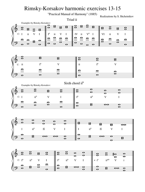 Rimsky-Korsakov harmonic exercises 13-15