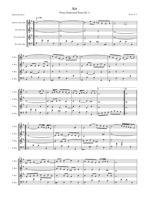 Air from Orchestral Suite No. 3 - For Recorders