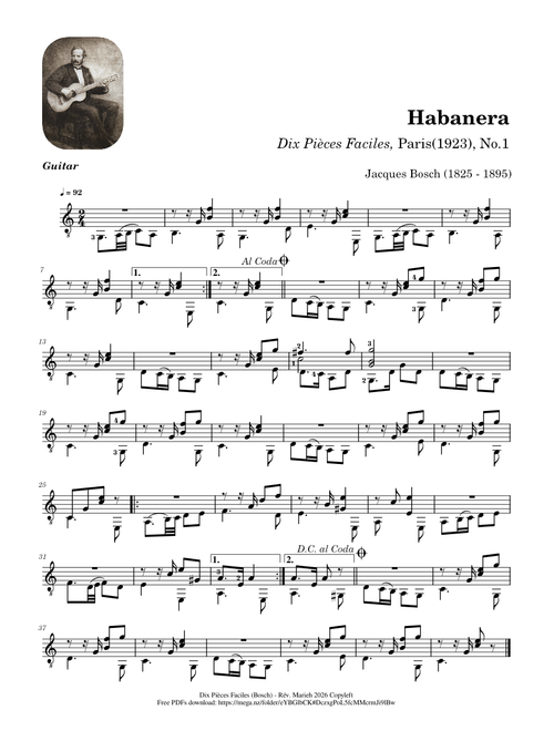 Habanera – Dix Pièces Faciles, No.1 – Jacques Bosch (1825 - 1895)