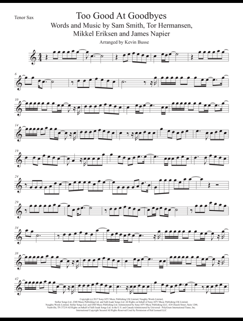 Too Good At Goodbyes (Arr. Kevin Busse) - Sam Smith (Tenor Sax Solo)
