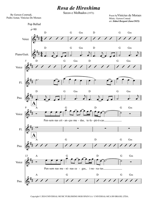 Rosa De Hiroshima (Arr. Sidnei Borgani) - Secos & Molhados (Piano-Vocal-Guitar (Piano Accompaniment))