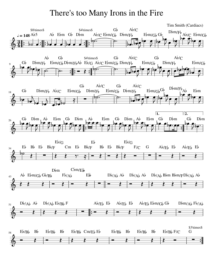 Cardiacs There's too Many Irons in the Fire Sheet music for Piano