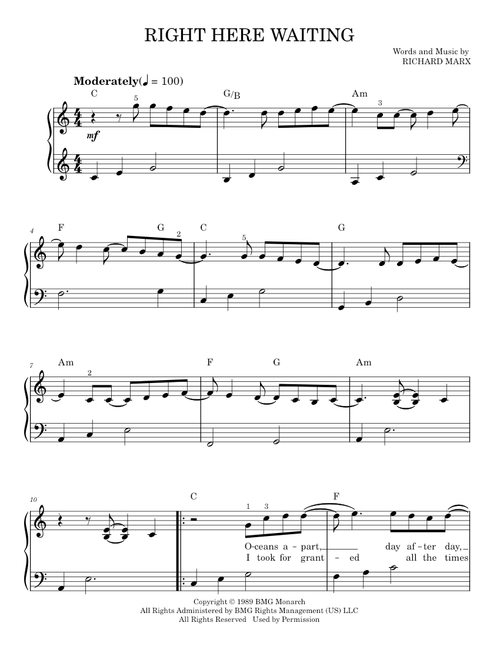 Right Here Waiting - Richard Marx (Easy Piano)