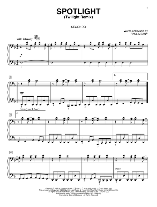 Spotlight (Twilight Remix) - Mute Math, Twilight (Movie) (Piano Duet)