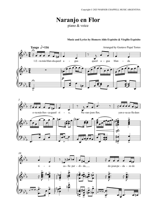 Naranjo En Flor (Arr. Gustavo Piqué Torres) - Virgilio Exposito, Homero Aldo Exposito (Piano Vocal)