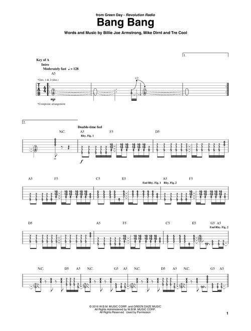 Bang Bang - Green Day (Guitar Rhythm Tab)