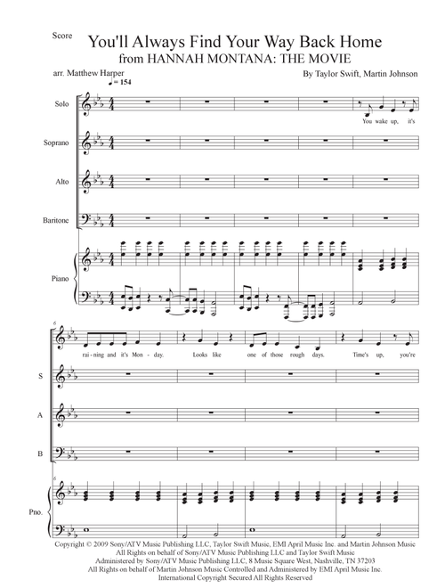 You'll Always Find Your Way Back Home (Arr. Matthew Harper) - Hannah Montana (Choral, SAB)