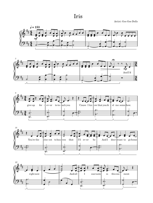 Iris - Goo Goo Dolls sheet music arranged by Sapphire7588 for Solo