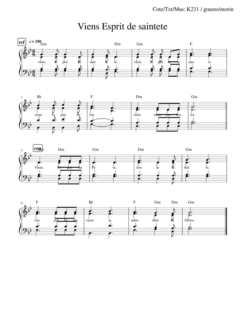 Viens Esprit de saintete-K231-DP-SATB-PUNIV Sheet Music with Chords for ...