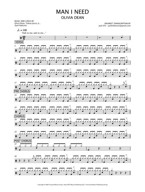 Man I Need (Arr. Jack Hill) - Olivia Dean (Drums)