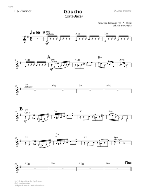 Gaúcho (Corta-Jaca) - Bb Clarinet Solo - W/Chords (Arr. César Madeira) - Chiquinha Gonzaga (Clarinet Solo)