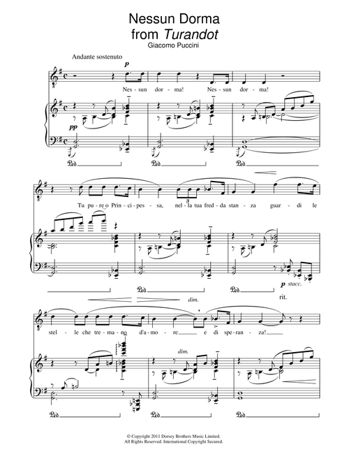 Nessun Dorma - Andrea Bocelli (Piano Vocal)