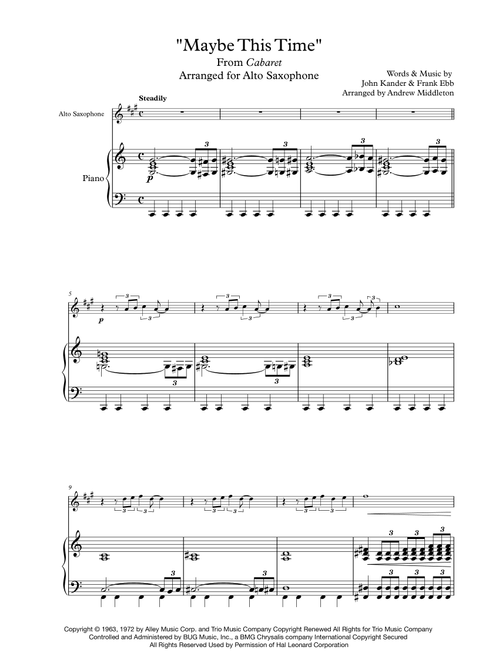 Maybe This Time (Arr. Andrew Middleton) - John Kander (Instrumental Duet and Piano)