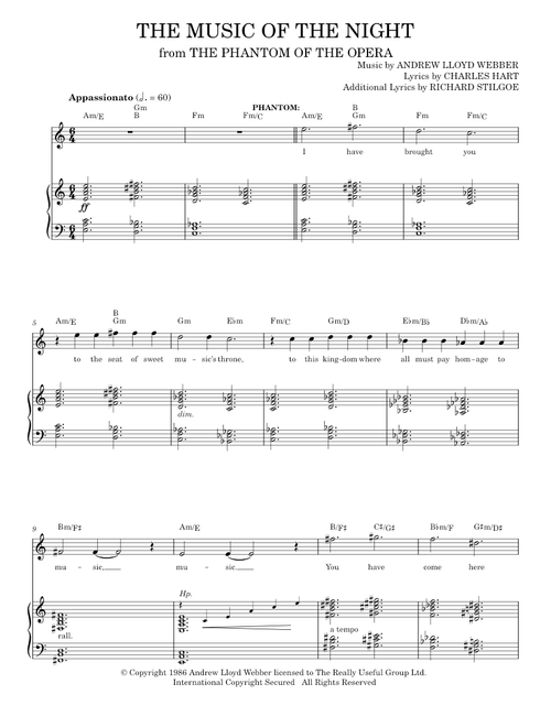 The Music Of The Night - Andrew Lloyd Webber, Phantom Of The Opera Musical (Piano Vocal)