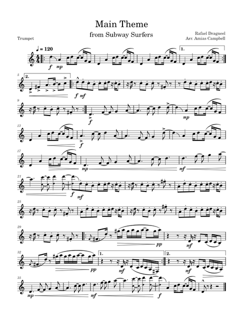 Subway Surfers Theme, Arr. for Trumpet