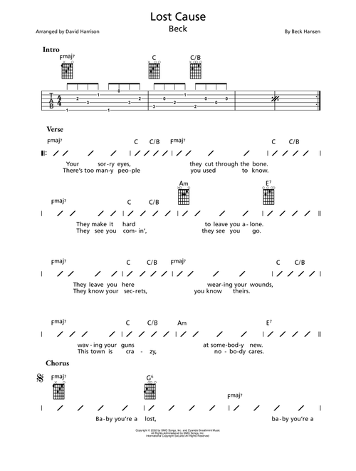 Lost Cause (Arr. David Harrison) - Beck (Guitar Chords-Lyrics)