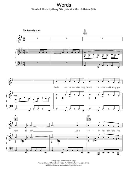 Words - Bee Gees (Piano-Vocal-Guitar (Piano Accompaniment))
