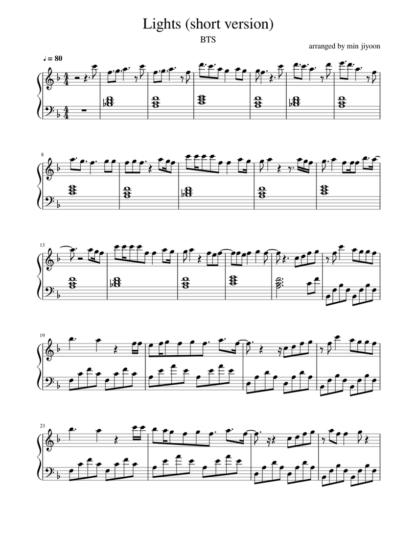 防弾少年団(BTS) - BTS PIANO SHEET MUSIC  楽譜 Run BTS Sheet Music for Piano (Solo) | MuseScore.com