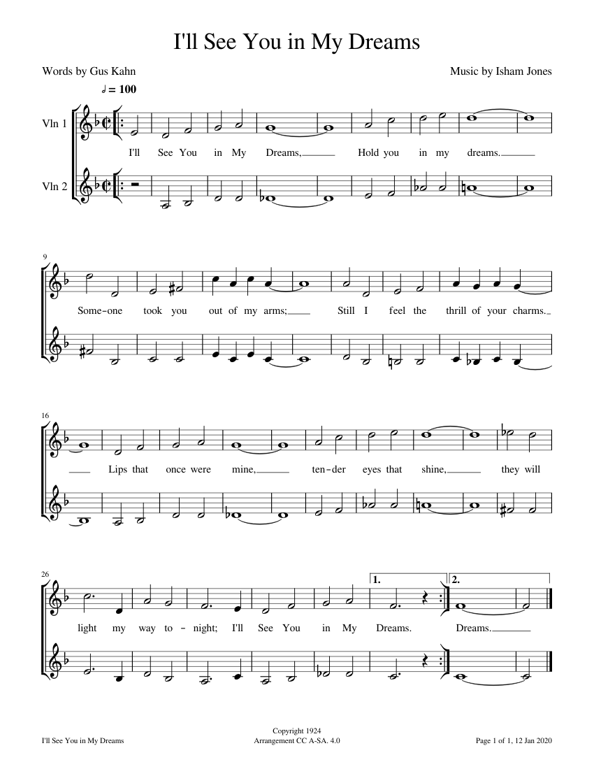 I'll See You in My Dreams Sheet music for Violin (String Duet