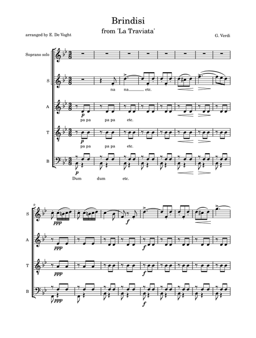 Brindisi (Arr. Emilie De Voght) - Giuseppe Verdi (Choral, SATB)