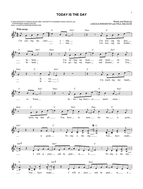 Today Is The Day - Lincoln Brewster (Lead Sheet - Fake Book)