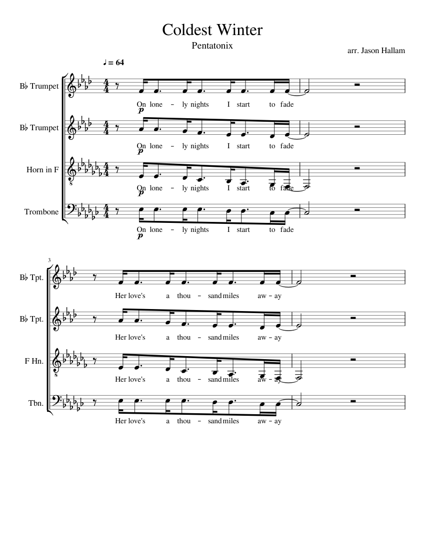 Coldest Winter Pentatonix for brass quartet Sheet music for Trombone