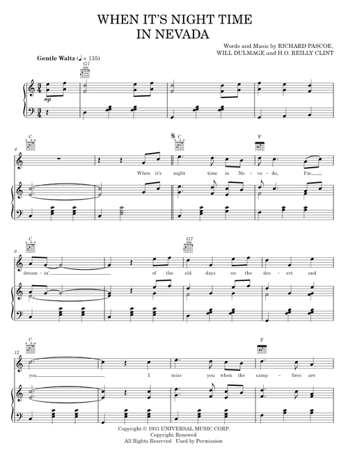 When It's Night Time In Nevada - Bing Crosby, Gene Autry (Piano-Vocal-Guitar)
