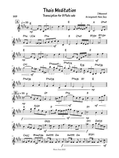 Thais Meditation transcription for B flute solo / leadsheet