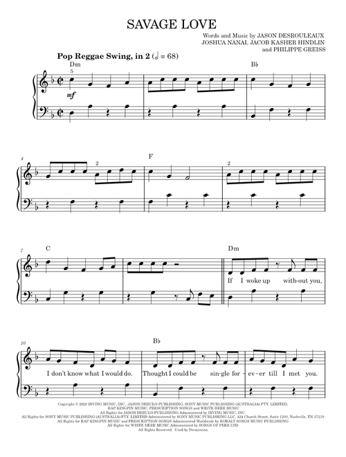 Savage Love - Jawsh 685 x Jason Derulo x BTS (Easy Piano)
