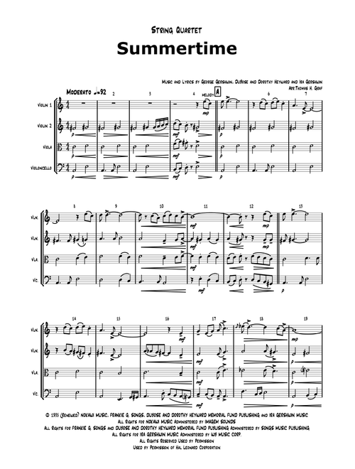 Summertime (Arr. Thomas H. Graf) - George Gershwin, Ira Gershwin, DuBose Heyward (String Quartet)