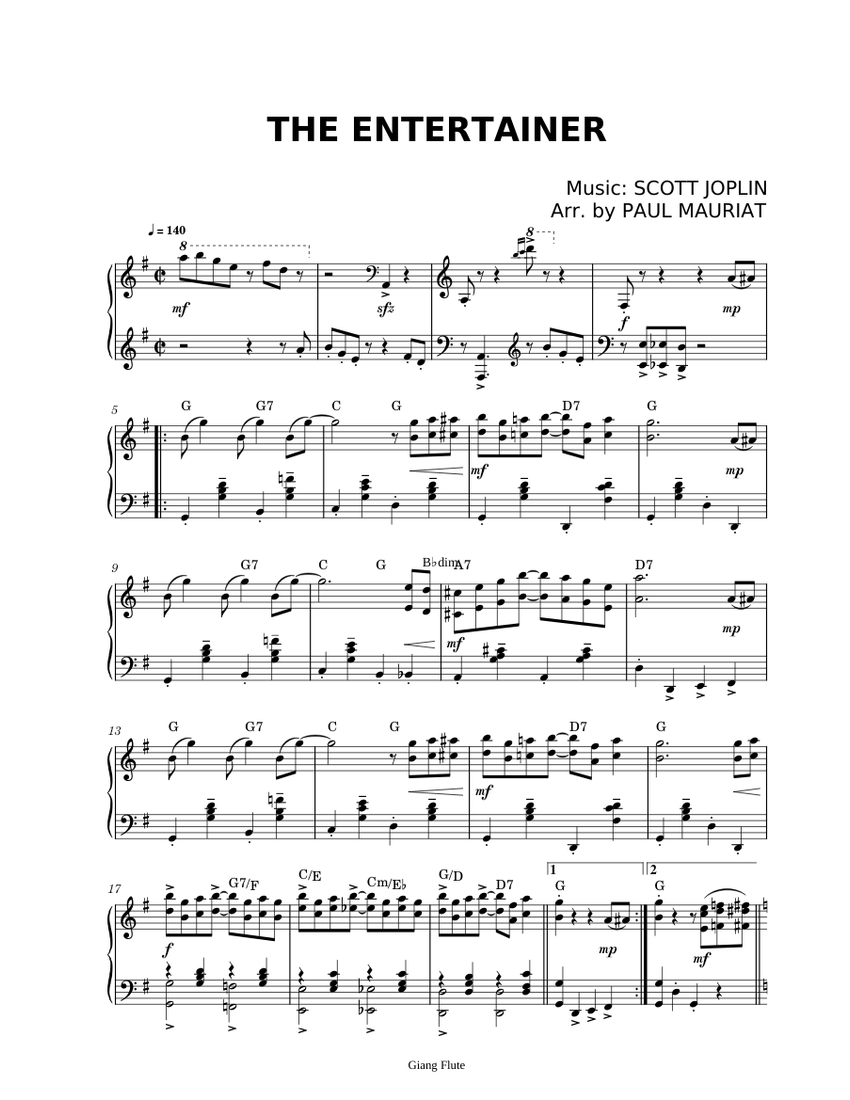 The entertainer – Scott Joplin The Entertainer Piano Sheet Sheet Music for Piano (Solo) | MuseScore.com The entertainer... 