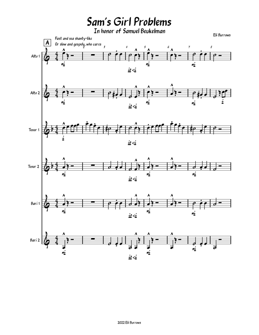 Sam's Girl Problems Sheet music for Saxophone alto, Saxophone tenor
